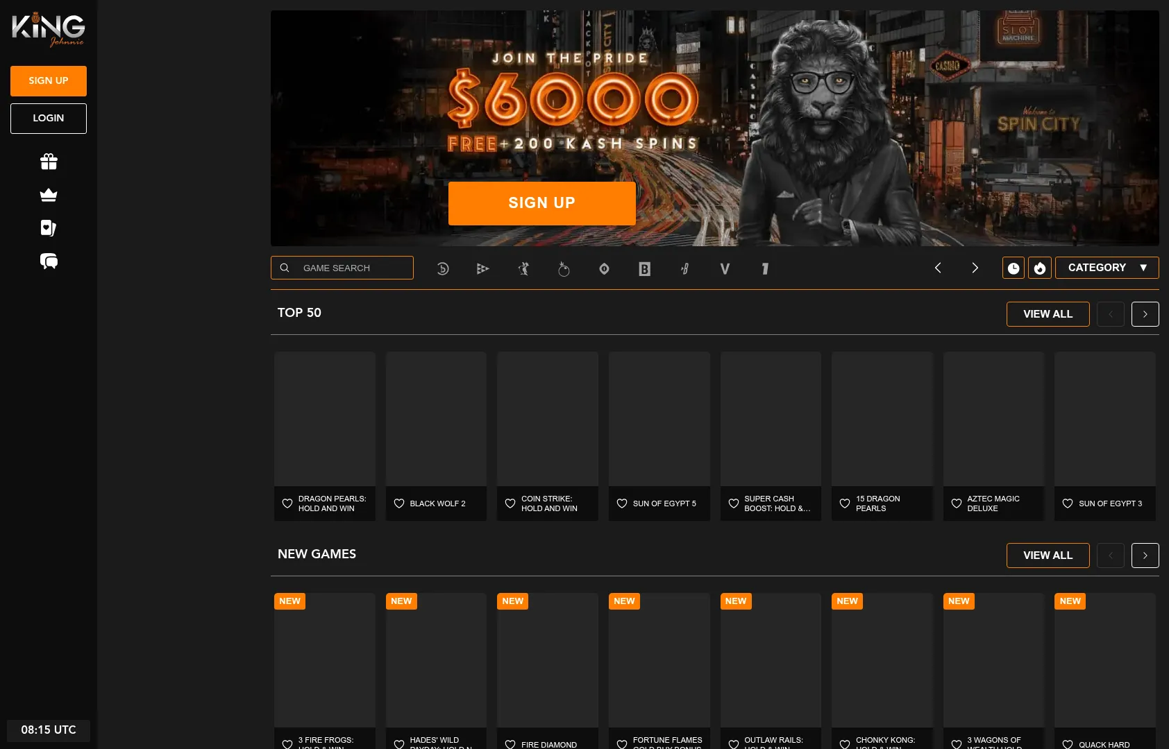 King Johnny Kash Casino desktop view