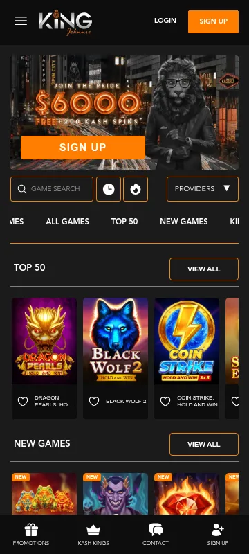 King Johnny Kash Casino mobile browser view